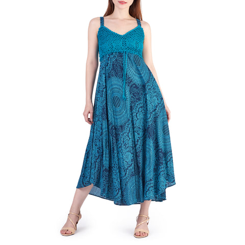 Long Summer Dress with Crochet Top - Teal