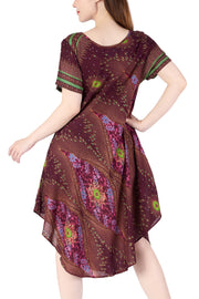 Burgundy Flower Eye Dress with Sleeves and Two Pockets