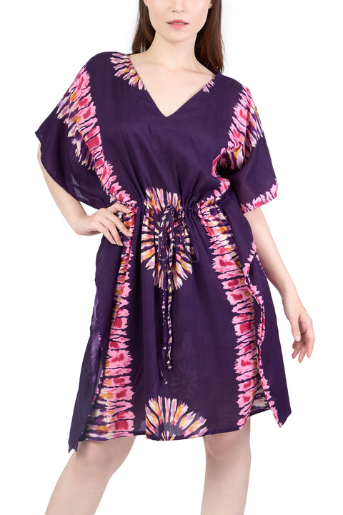 Rayon Boho Tops Dress Kimono - Purple Printed Colorful