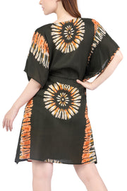 Rayon Boho Tops Dress Kimono - Green Printed Colorful