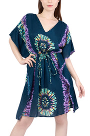 Rayon Boho Tops Dress Kimono - Teal Printed Colorful