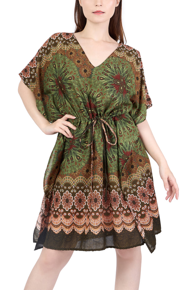 Rayon Boho Tops Dress Kimono - Green Flower Mandala