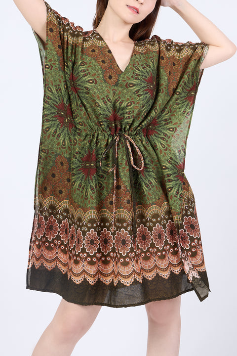 Rayon Boho Tops Dress Kimono - Green Flower Mandala