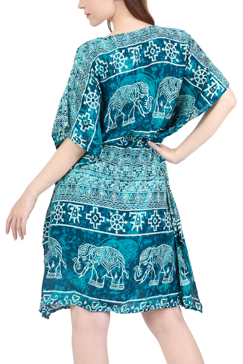 Rayon Boho Tops Dress Kimono - Teal Elephant