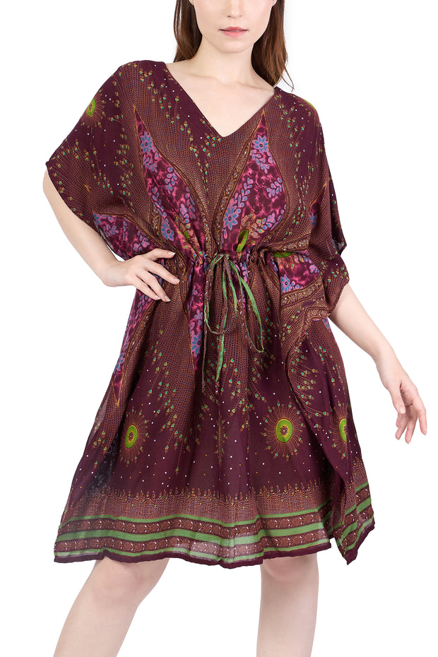 Rayon Boho Tops Dress Kimono - Burgundy Flower Eye