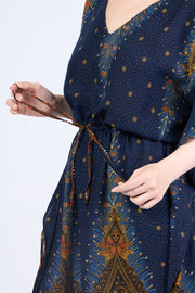 Rayon Boho Tops Dress Kimono - Dark Blue Peacock