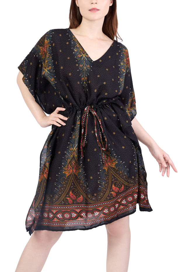 Rayon Boho Tops Dress Kimono - Black Peacock