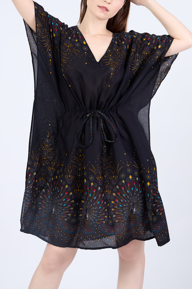 Rayon Boho Tops Dress Kimono - Black Firework