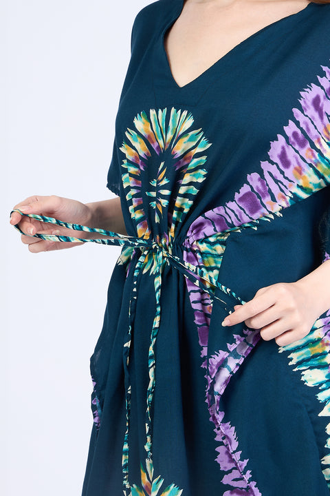 Rayon Boho Tops Dress Kimono - Teal Printed Colorful