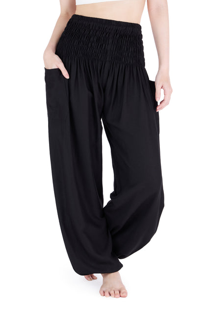 Solid Boho Harem Pants: Pocketed Women's One-Color Style ...