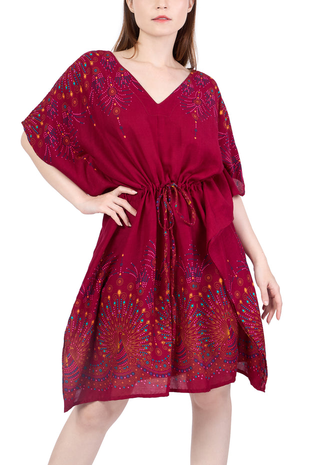 Rayon Boho Tops Dress Kimono - Burgundy Firework