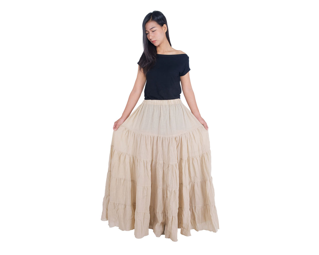 BEIGE COTTON MAXI RUFFLE SKIRT Lannaclothesdesign Shop