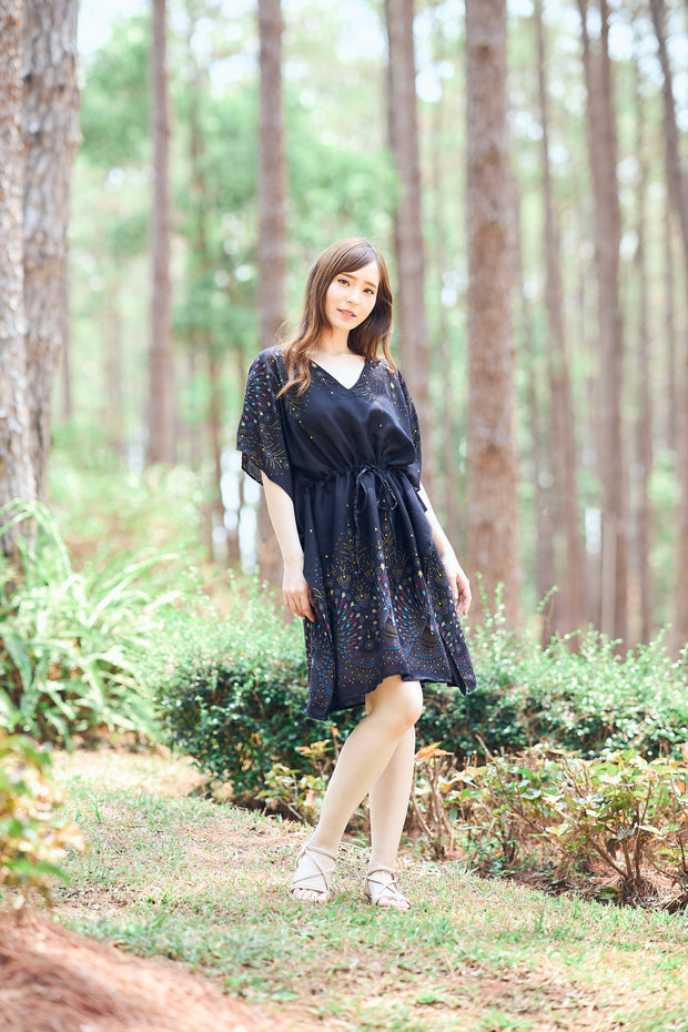 Rayon Boho Tops Dress Kimono - Black Firework