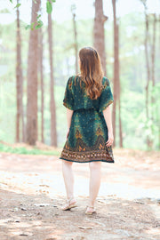 Rayon Boho Tops Dress Kimono - Green Peacock