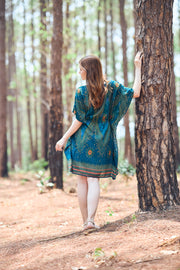 Rayon Boho Tops Dress Kimono - Teal Flower Eye