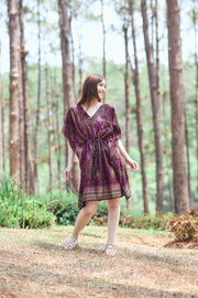 Rayon Boho Tops Dress Kimono - Burgundy Flower Eye