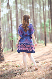 Rayon Boho Tops Dress Kimono - Dark Blue Flower Mandala