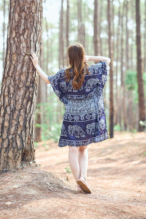 Rayon Boho Tops for Women One Size - Kimono - Dark Blue