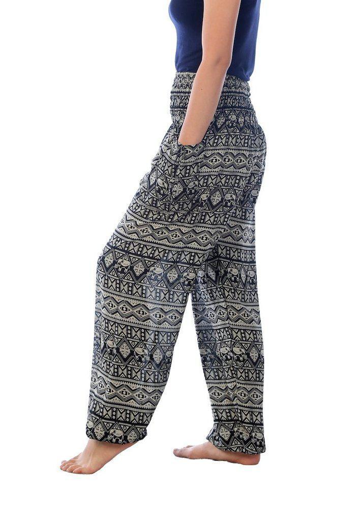 Black Boho Elephant Print Women's Harem Pants – Lannaclothesdesign Shop